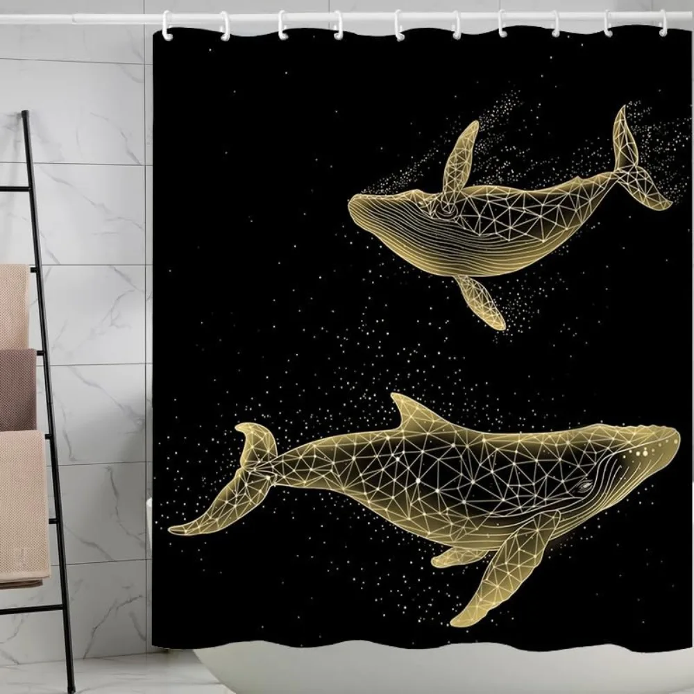 

Instellar Whale Shower Curtain, Black Background Ocean Theme Modern Farmhouse Bathroom Decor, Waterproof Polyester Fabric