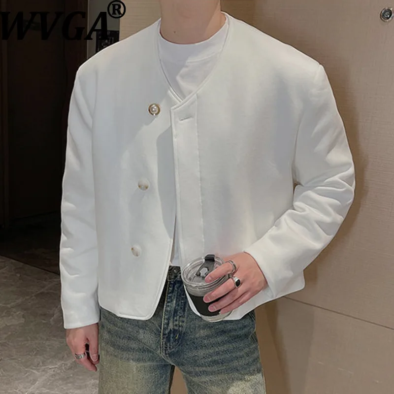 

WVGA Spring Autumn New Men Tide Chinese Style Short Jacket Niche Chic Casual Collarless Pearl Button Long Sleeve Coat Ins W17162