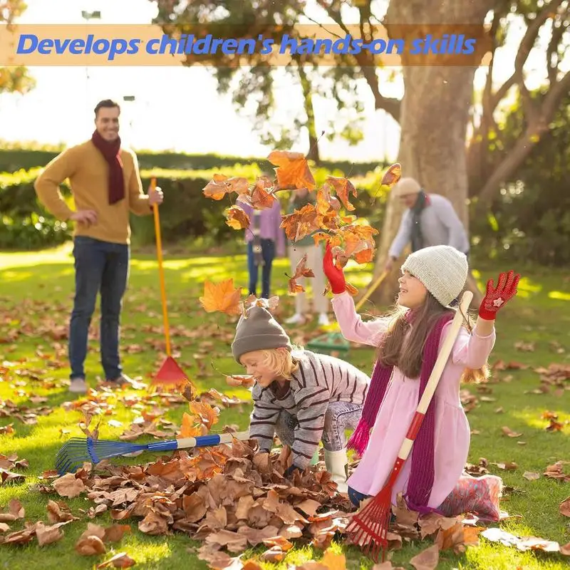 Lawn Rakes For Leaves Garden Wooden Handle Children's Rake Kit Kids Lawn Rakes With Detachable Wooden Handle For Outdoor