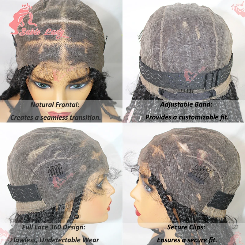 Wig kepang renda sintetis 36 inci Wig kepang kupu-kupu Wig untuk wanita warna hitam Wig kepang obral kotak pembersihan Wig renda