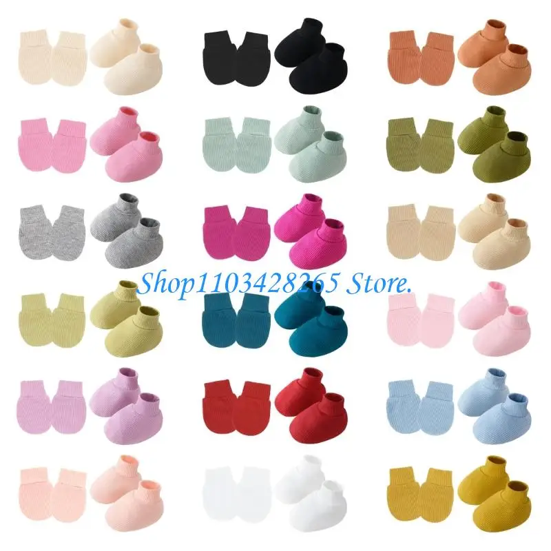 

Набор варежек и носков для новорожденных из мягкого хлопка с защитой от царапин для детей 0–6 месяцев G2TE