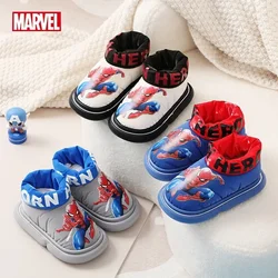 Zimowe dziecięce ciepłe bawełniane kapcie Baby Boy Girl Cartoon Marvel Spiderman Print Princess Soft Indoor Bedroom Home Shoes 26-37