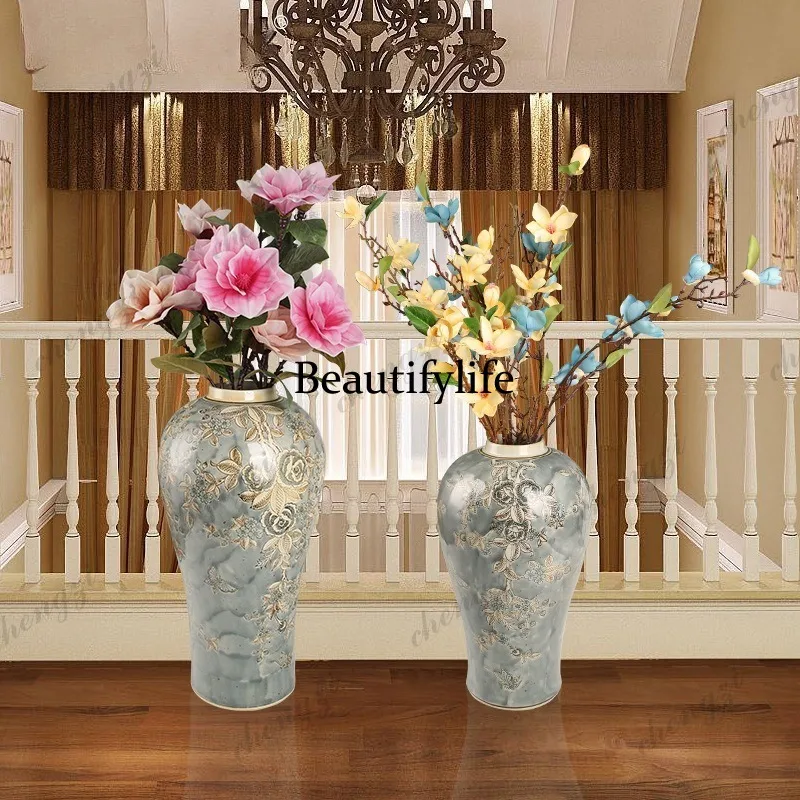 A95 ceramic vase, living room porcelain flower arrangement ornament, home decoration, next to the TV cabinet