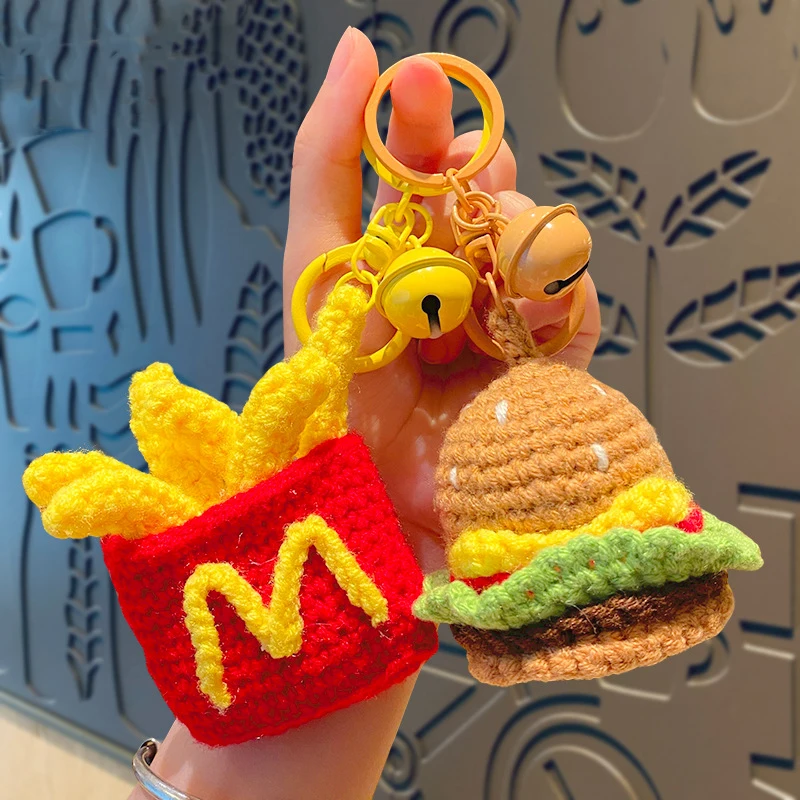 Creative Plush Knit Burger Fries Simulation Food Key Chain Pendant Cartoon Delicious Fried Chicken Legs Cola Ice Cream Keyring