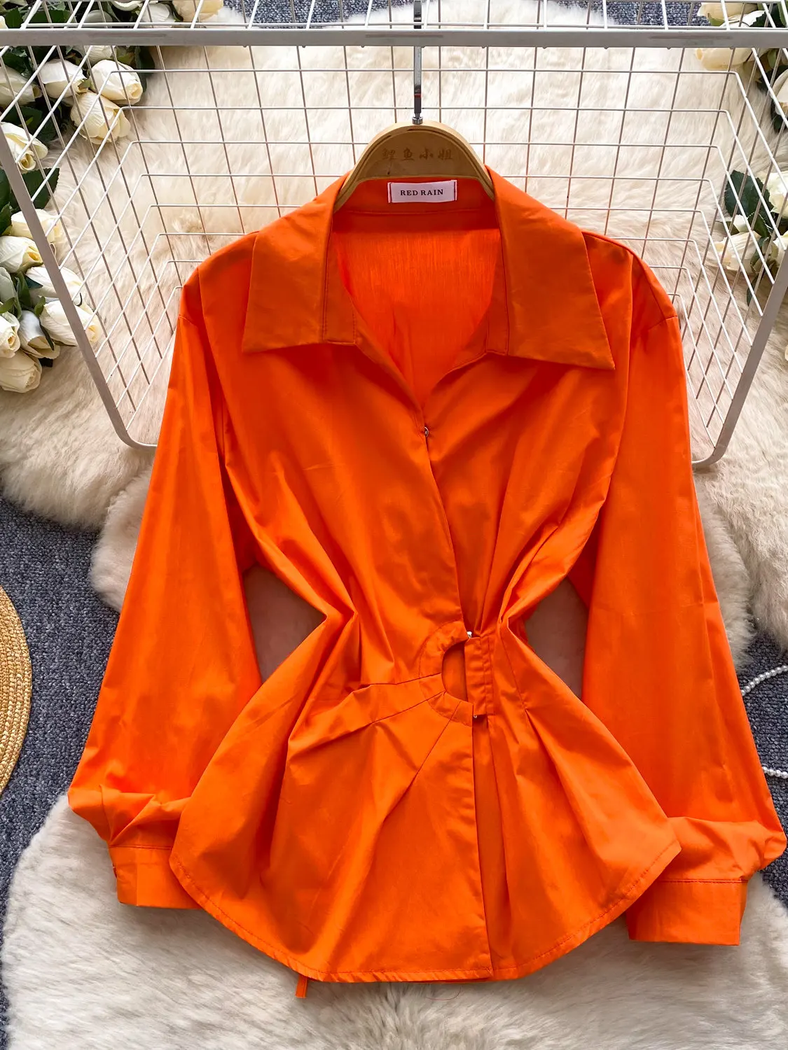 

Корейская однотонная повседневная рубашка для женщин, весенняя блузка с длинным рукавом, приталенный крой, топ, одежда