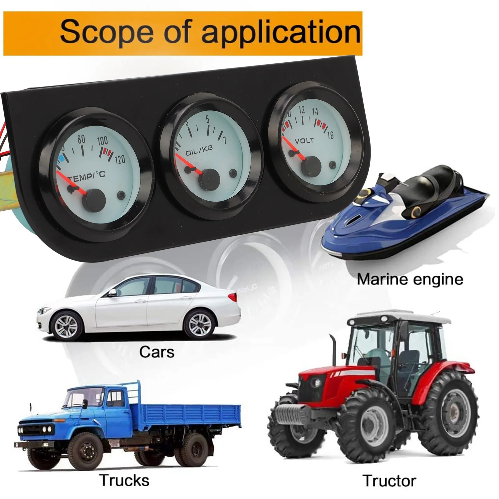 

3 Gange Kit Triple Gauge Set Car Triple Gauge Kit Water Temp+Volts+Oil Pressure Meter 52mm Instrument Water Temp Meter