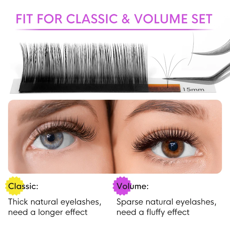 Genielash All Size Mink Eyelashes 8-15mm Mix Individual Eyelashes 12rows Russian Volume Eyelashes Extension