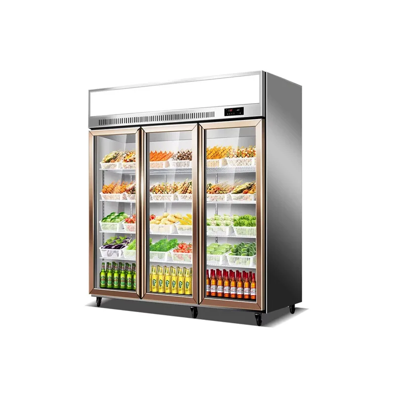String display cabinet Commercial barbecue refrigerator Vegetable fruit fresh-keeping cabinet Air freezing Double three door ref