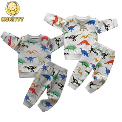 Toddler Baby Boys Spring Autumn Clothes Set Cute Dinosaur Printed Sweatshirt Top and Casual Long Pants 2PCS Outfit Set for Boys