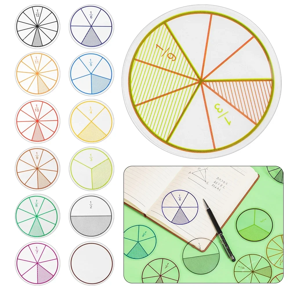 12 Stück Mathe-Bruchkreise aus Kunststoff, nummerierte Bruchkreise, Mathe-Chips, Mathe-Zahlenspielzeug, 8 cm