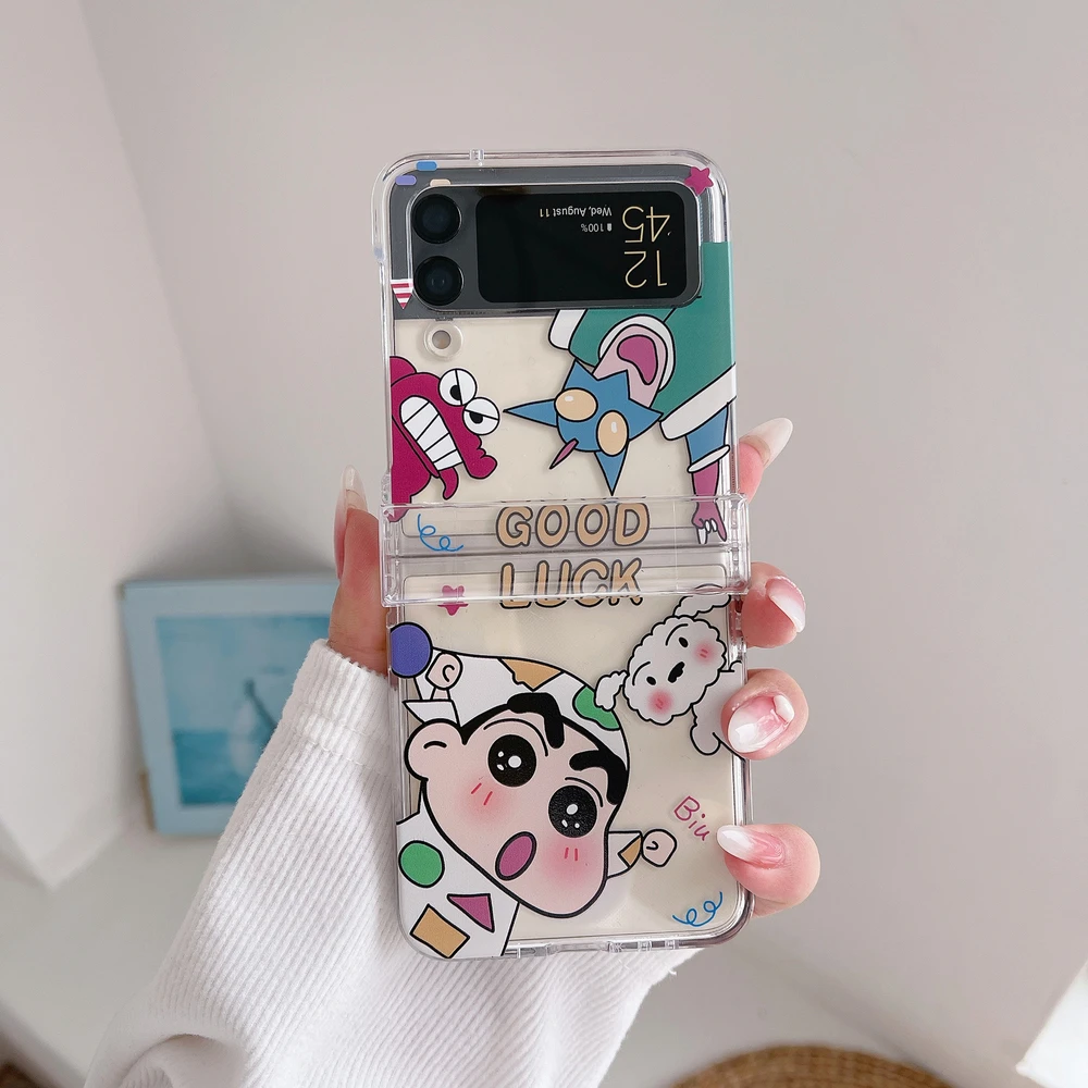 Cute Japan Anime Crayon Shin-chan Transparent Phone Case For Samsung Galaxy Z Flip 7 Hard PC Back Cover For Z Flip 6 5 4 3 Case view 4