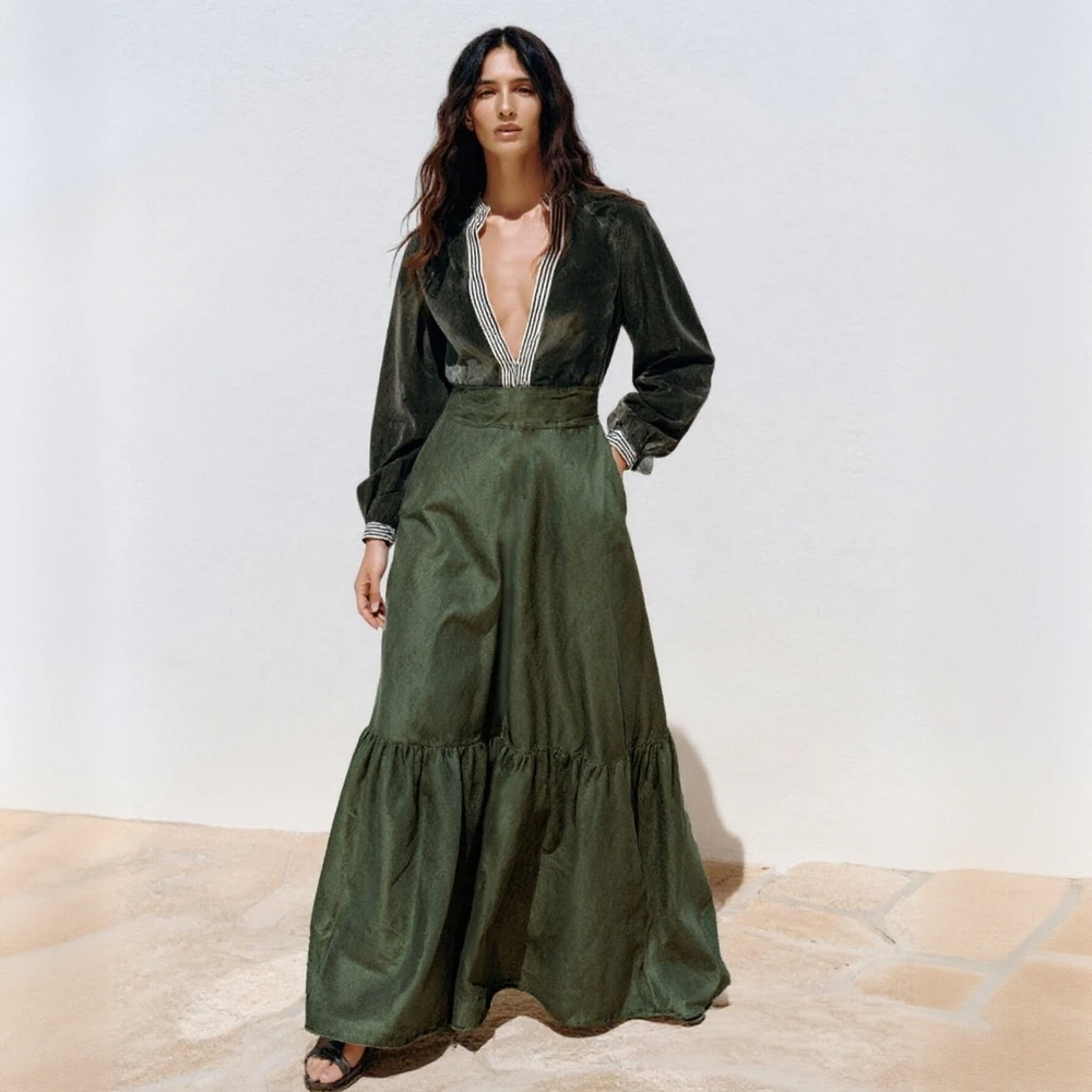 تنورة نسائية طويلة أنيقة ذات لون سادة من High Street على شكل حرف A بخصر طبيعي موضة الصيف والخريف