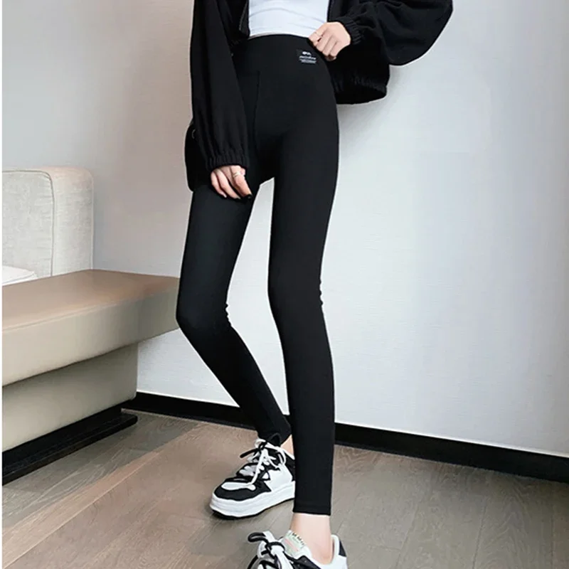 เลกกิ้งสีเทาแฟชั่น ผู้หญิง สปริง/ออทัมน์ สไตล์สปอร์ต กระชับรูปร่าง เอวสูง กางเกงเลกกิ้งลำลอง ผ้าสแปนเด็กซ์ ลายตัวอักษร