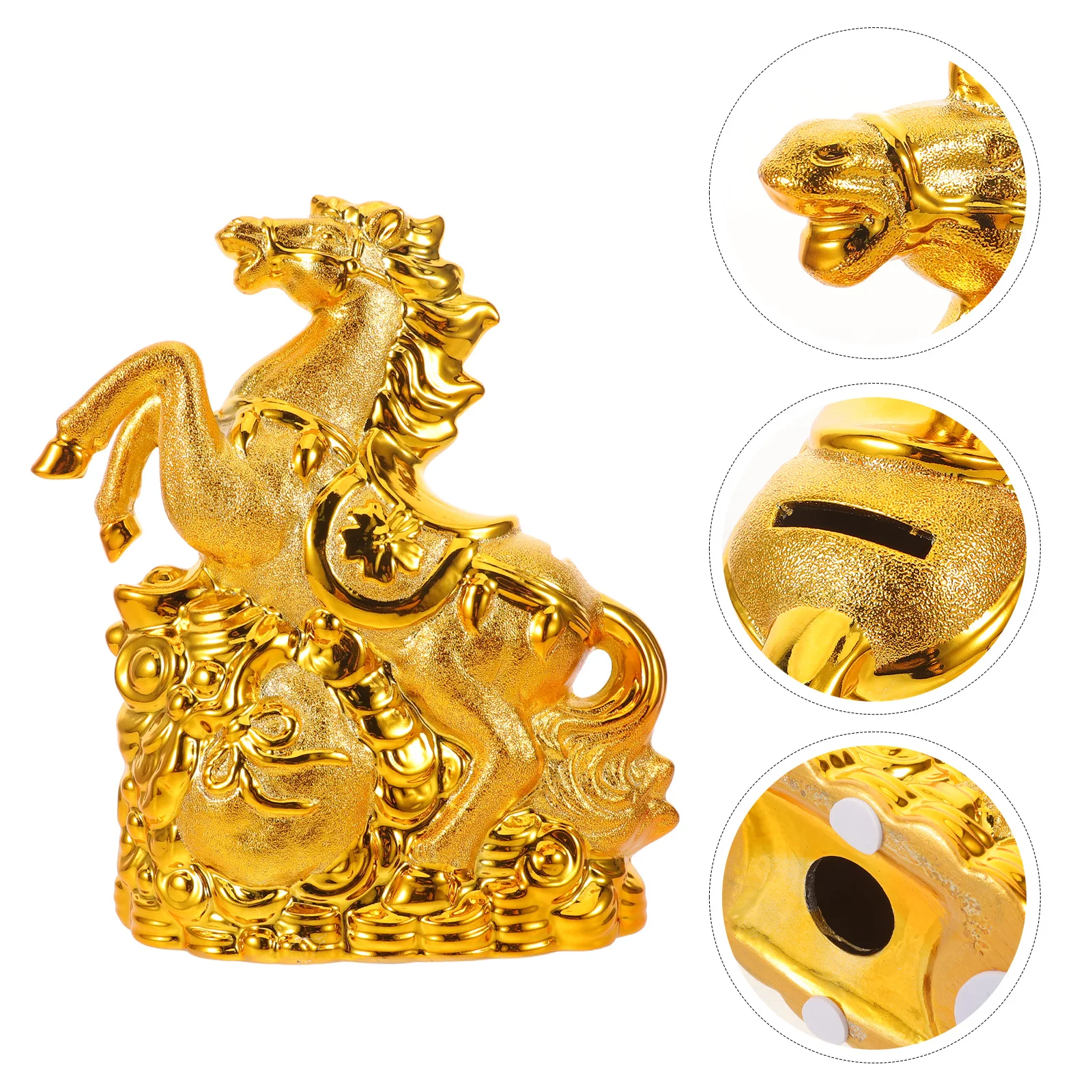

Ceramic Golden Horse Money Bank Zodiac Animal Coin Holder Decorative Home Office Desk Ornament Savings Jar for Adults