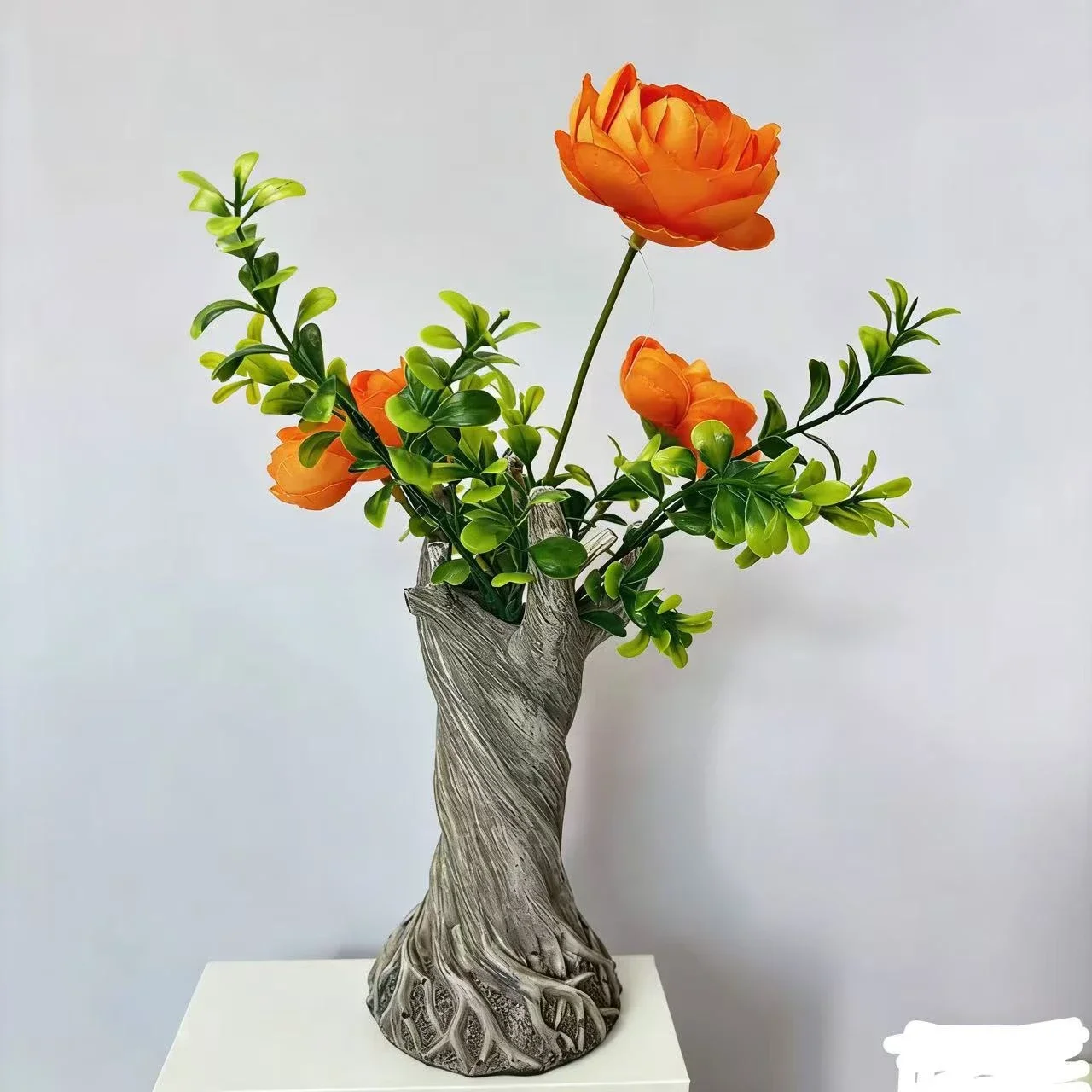Tree Trunk Gnarled Flower Pot Resin Hand-Painted Plant Pot Vase Vintage Planter Home Decoration Office Garden Accessories Gift
