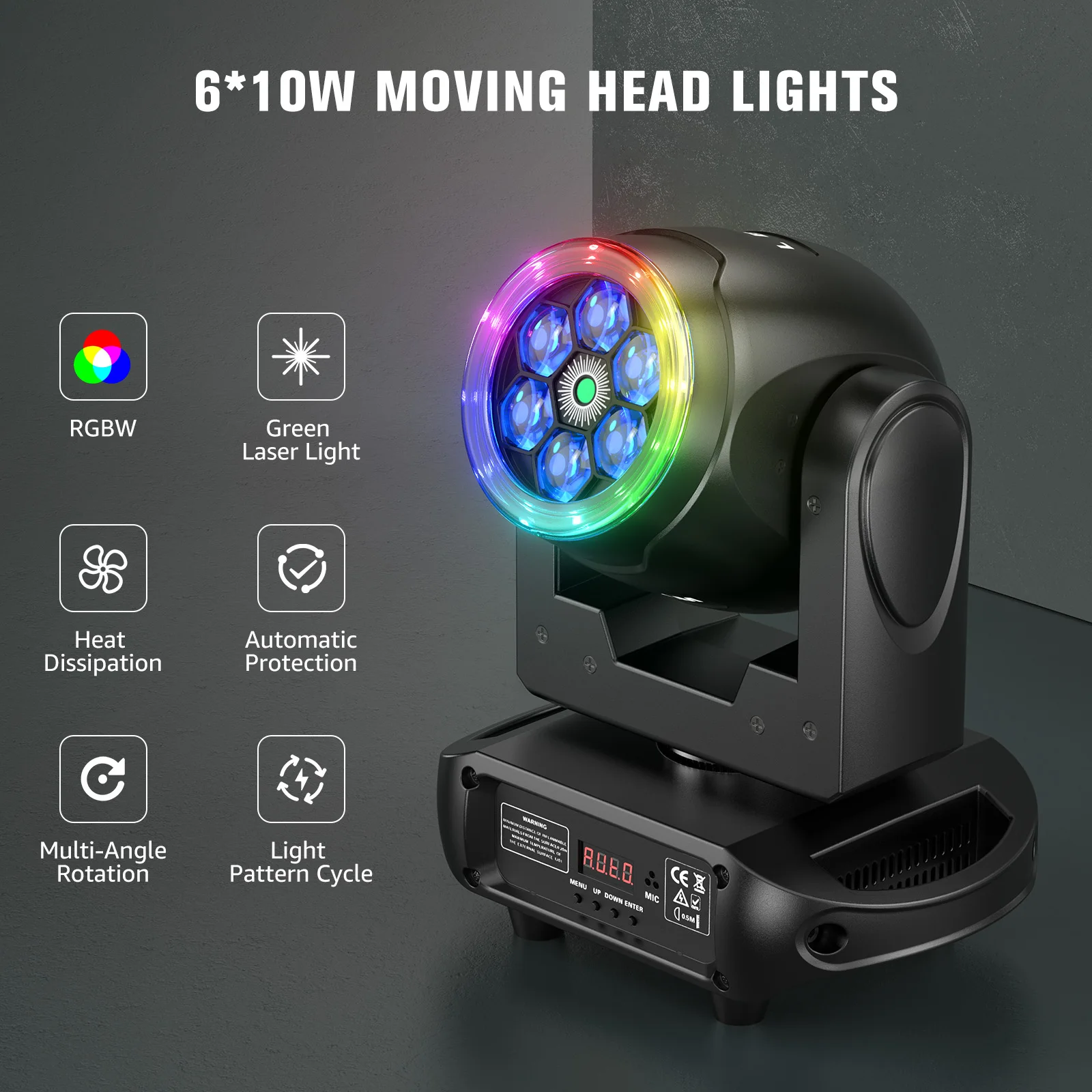 U\'King 90W RGBW Moving Head Lights 360° Rotation Halo Strip Bee\'s Eye Green Laser DMX  Stage Light DJ Lights For Wedding Party