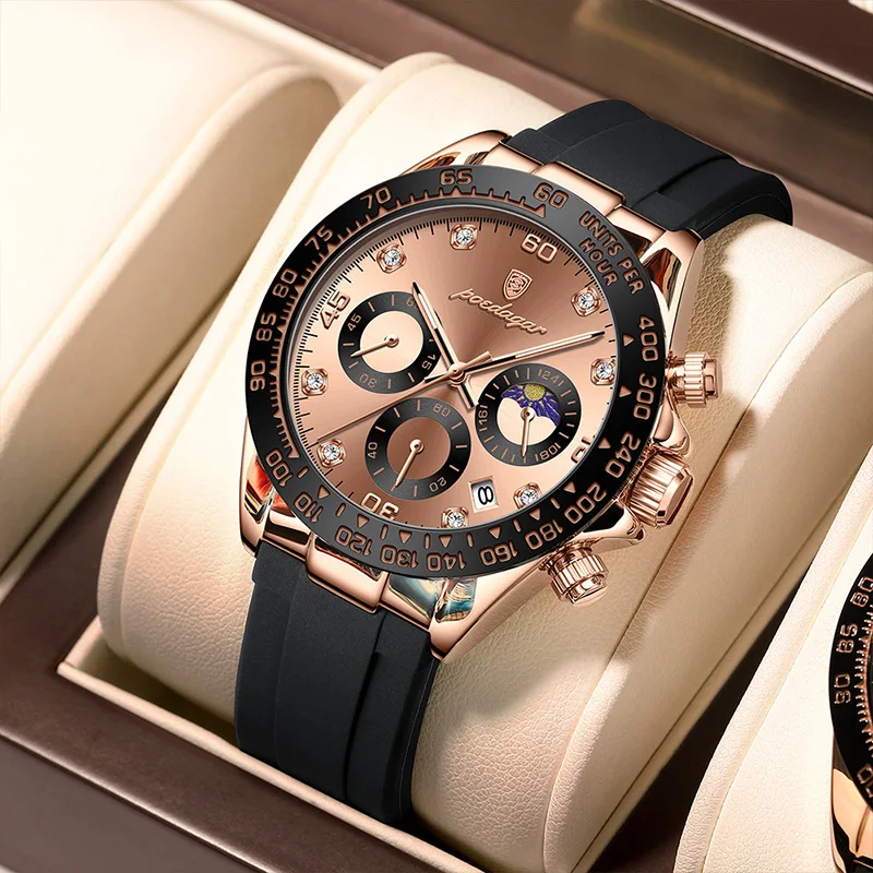 POEDAGAR Silicone Strap Watches Mens Sports Luxury Waterproof Brand Quartz Watch Man Luminous Chronograph Moon Phase Clock Male