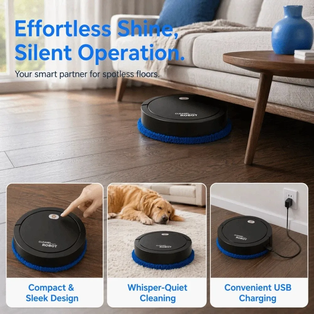 Silent Wet Dry Robot Vacuum 2-in-1 Pet Hair Floor Mopping Robot Dual Use Hands Free Floor Cleaner Robot Tile Floors