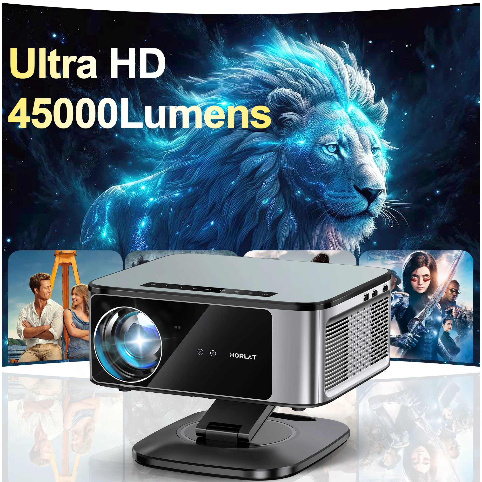 2025 HORLAT 45000 Lumen 4K UHD Projektor Laser TOF Fokus WiFi 6 1080P Full HD Tageslicht Heimkino Filmprojektor