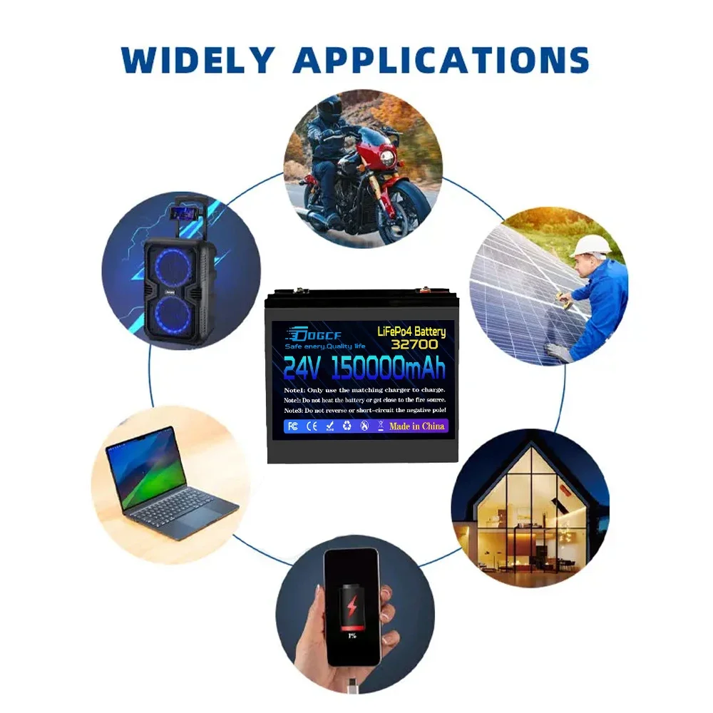 24V 150AH LiFePO4 32700 Battery Built-in 120A BMS RV Rechargeable Lithium Iron Phosphate, Solar Marine Overland Off-Grid Battery