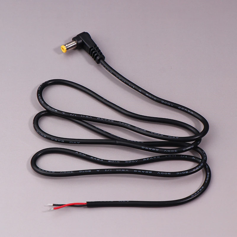 Línea de extensión del conector de clavija 5,5 x 2,1 mm/2,5 mm Cable de alimentación CC de ángulo recto Conector de alimentación de clavija macho CC