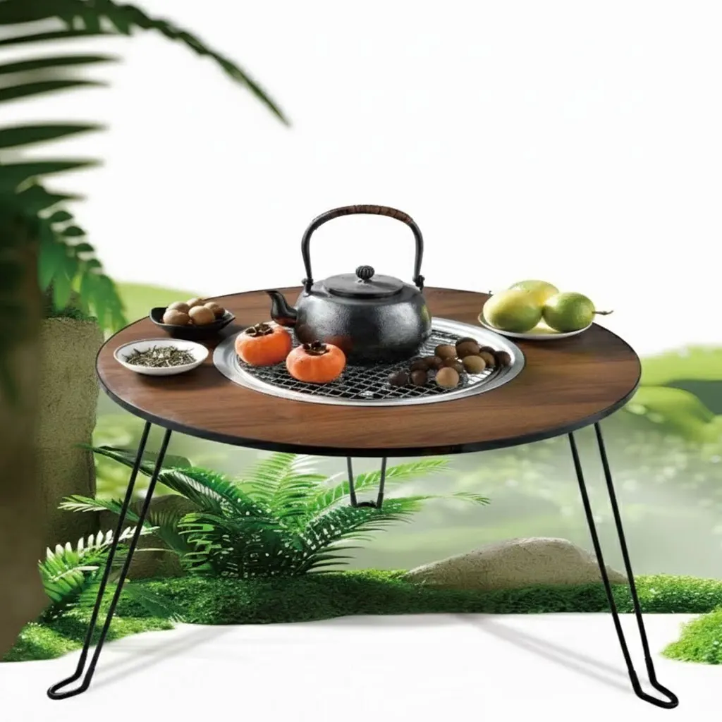 

Multi-functional Folding BBQ Grill Table & Fire Pit Tea Table | Portable Outdoor Cooking Station for Camping, Patio & Backyard