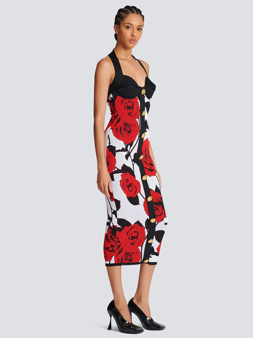 فستان Modphy 2025 النسائي الضيق من قماش الجاكار مثير بدون أكمام مع رسن بدون ظهر مطبوع عليه وردة فستان ميدي فيستدوس