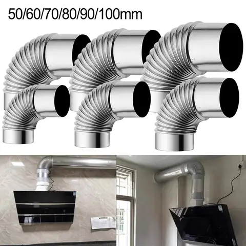 50-100mm 스테인레스 스틸 굴뚝 파이프 90도 팔꿈치 스토브 벽난로 흡연자 바베큐 환기 굴뚝 라이너 벤드