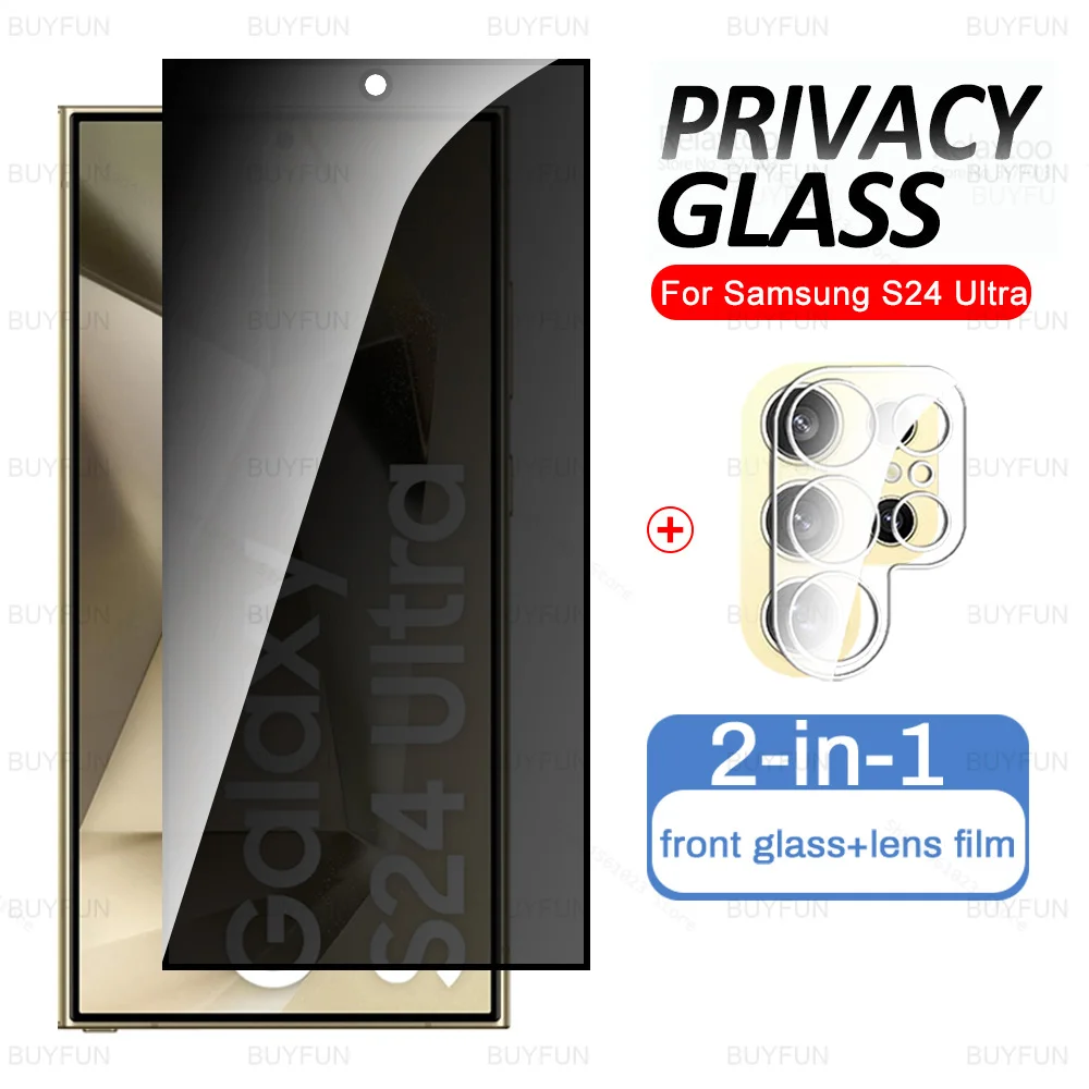 2in1 3D Camera Glas Case For Samsung Galaxy S24 Ultra Plus Privacy Tempered Glass S24 S24+ S24Ultra 5G Anti Spy Screen Protector