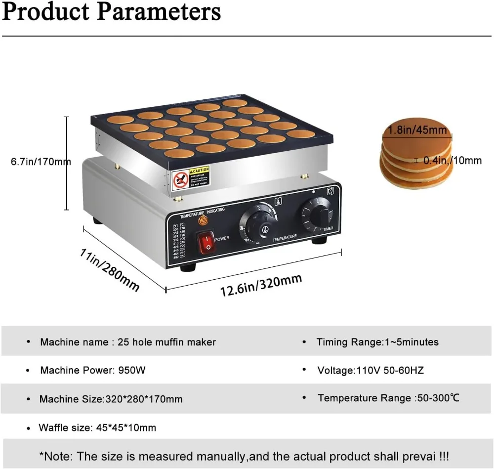 25PCS Commercial Mini Pancake Maker 950W Non-Stick Dutch Poffertjes Grill Stainless Steel for Breakfast Snacks - view 2