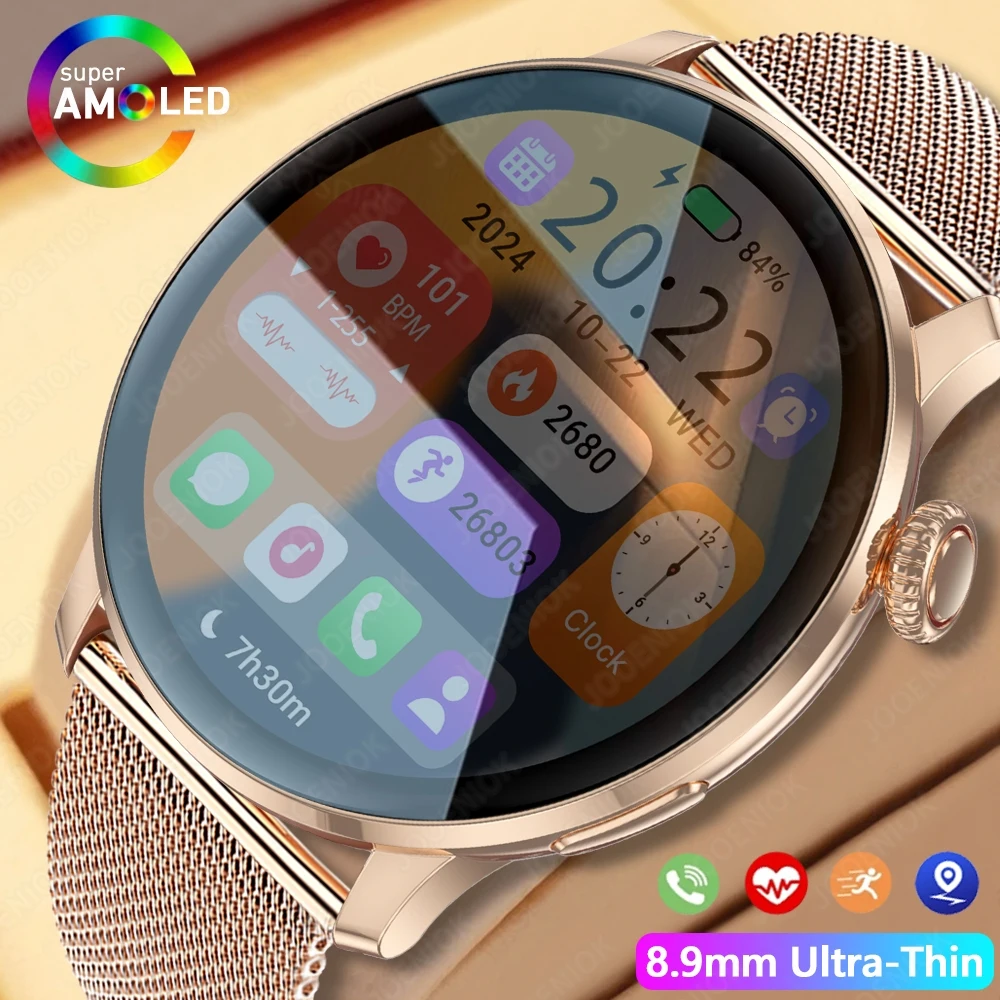 

Ультратонкие умные часы для женщин AMOLED HD Дисплей GPS Спортивные часы Женский мониторинг здоровья Bluetooth Вызов Водонепроницаемые умные часы