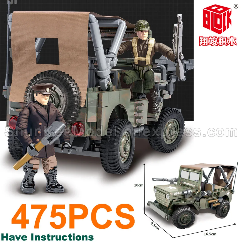 WWII Military Army Soldier T-34/85 M26 M4 Tank Jeep Willys MB Building Blocks Toys Model Weapon Set Fit MiniFigures Mega Bloks