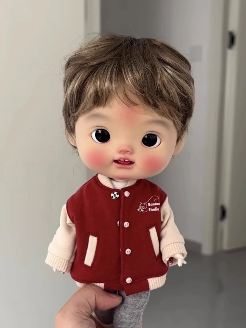 BJD doll suitable for big head bit Qbaby blythe size wig imitation mohair short hair boy doll accessories