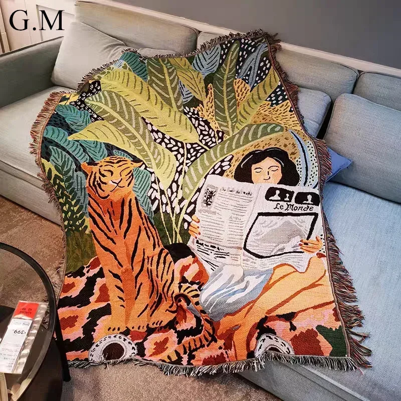 Ins Cartoon Tiger Throw Blanket Knitted Tassel Blankets for Beds Sofa Cover Camping Picnic Mat Wall Hanging Tapestry Home Decor