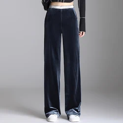 Dames Elegante Zwarte Broek Met Veters Elastische Taille Streetwear Herfst Winter Casual Lange Broek Fluwelen Dikke Pantalones