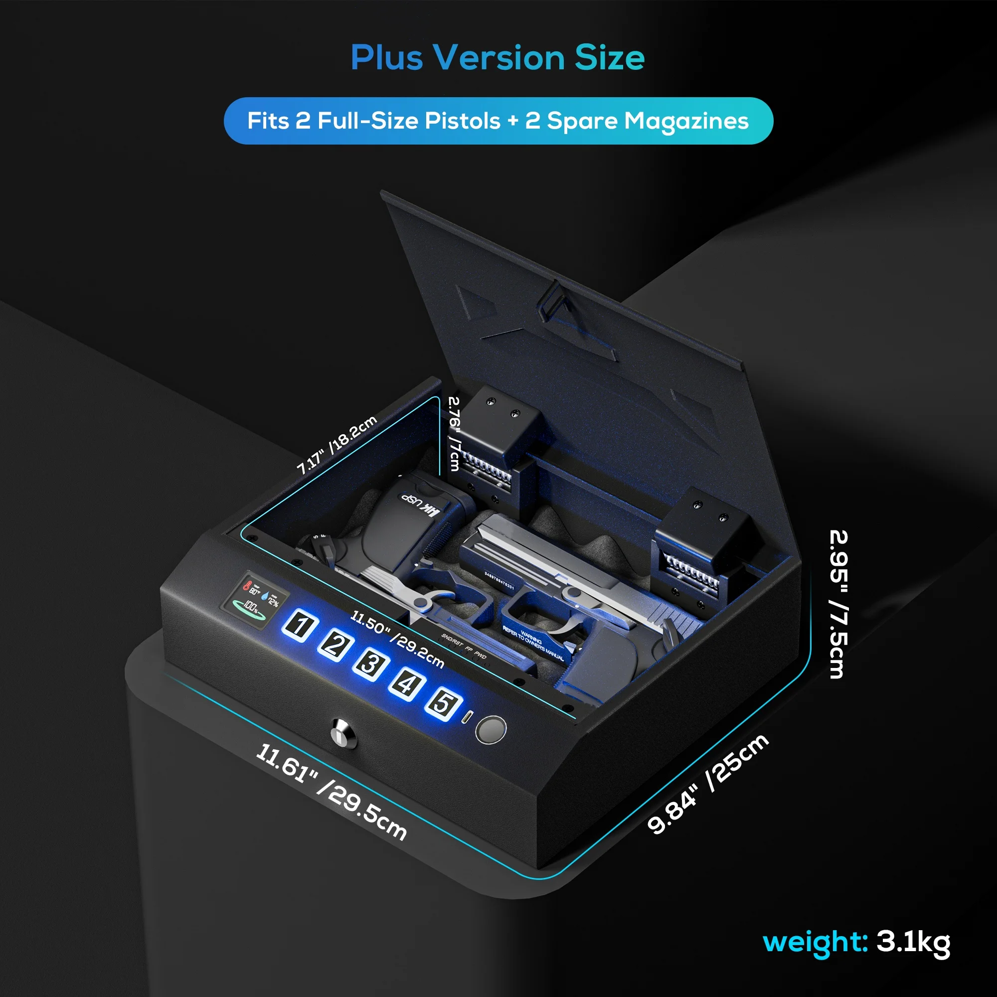 خزائن مسدس آمنة للمسدس، خزائن مسدس بيومترية مع شاشة LCD وصندوق قفل مسدس يدوي مضاد للسرقة لدرج المكتب ومنضدة السيارة #3