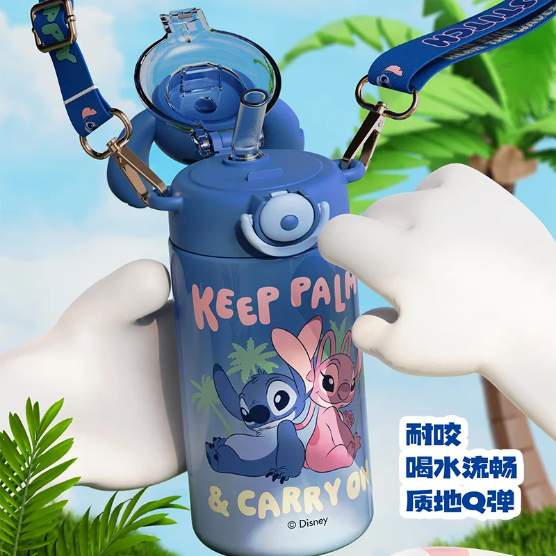 2024 New Disney Periphery Stitch Series Sunshine Insulated Cup Steel Straw Cup Insulation Water Bottle 600ML Car Cup Kid Gift