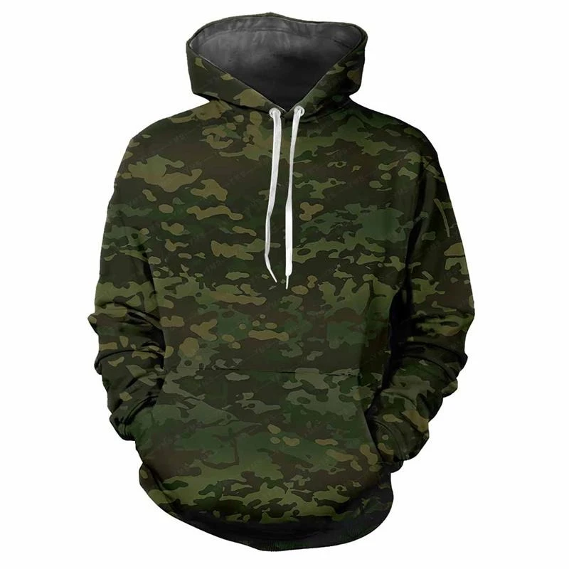 Pakaian Pria Hoodie Kamuflase Kereta Luar Ruangan Pulover Lengan Panjang Kaus Besar Mantel Fashion Klasik Grafis Cetak