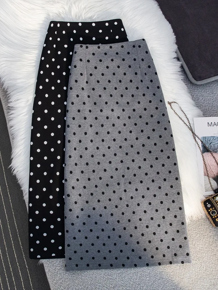 

Юбка А-силуэта с высокой талией для женщин, шерстяная, в горошек, осенне-зимняя, новая, в корейском стиле, для офиса