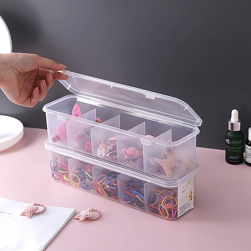 Caja de almacenamiento multifuncional de cinco rejillas para accesorios para el cabello, organizador de joyas para mujer, compartimento transparente, caja de almacenamiento de escritorio