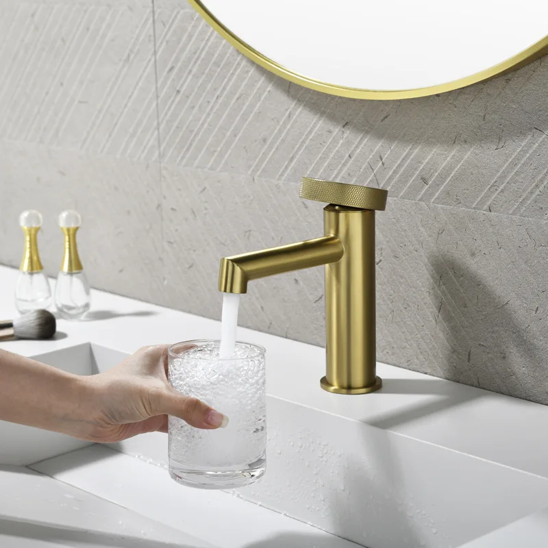 

Nordic Design Basin Faucet Gold Brushed Cold Hot Water Bathroom Sink Tap