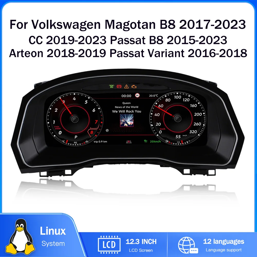 Digital Instrument Cluster for Magotan B8/CC/Passat B8/Arteon/Passat Variant Speedometer,iOS CarPlay, Android Auto,Plug and Play