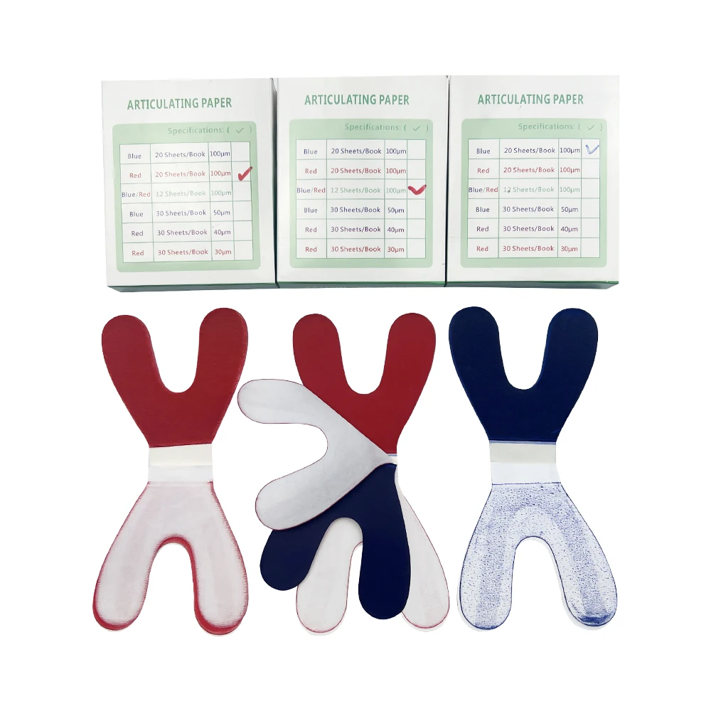 Disposable Full Bite Paper Articulating Paper Y-shaped Thick Thin Blue Red Oral Teeth Whitening Paper Strips Dentistry Material