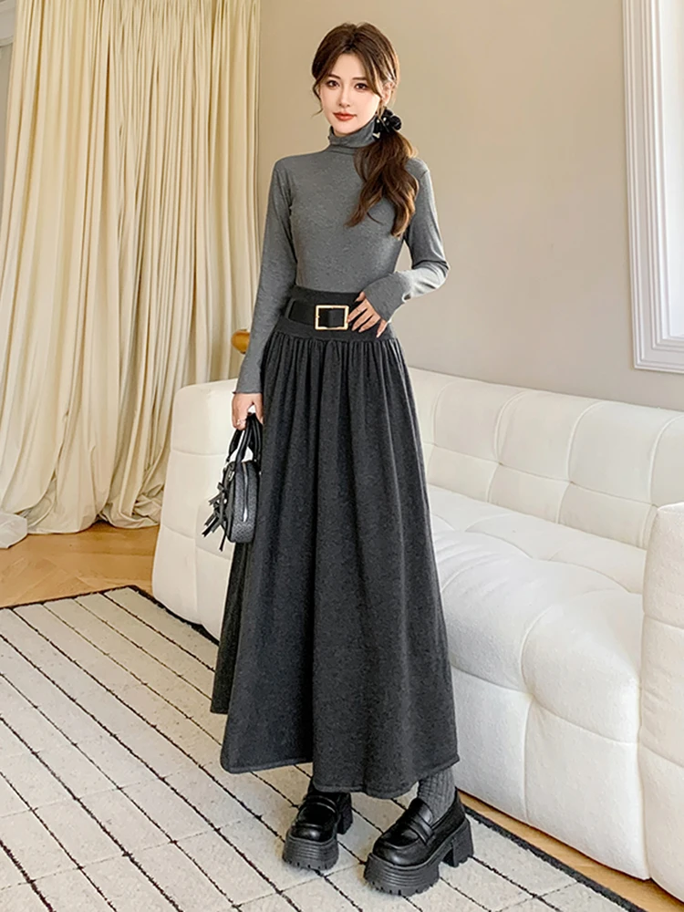 

Юбка А-силуэта с высокой талией, вязаная, женская, осенне-зимняя, новая, стройнящая, скрывающая бедра, повседневная, асимметричный дизайн