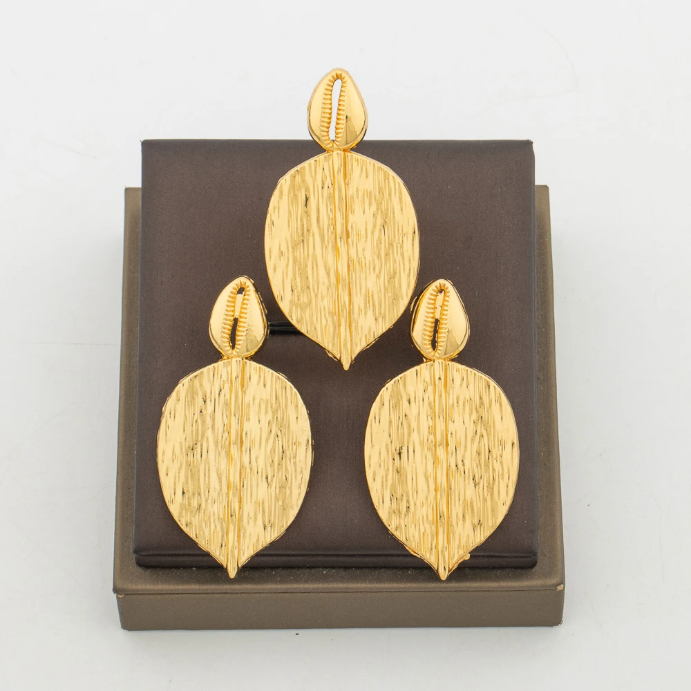 YM Nigerian Gold-Tone Bridal Earring and Ring Set 3
