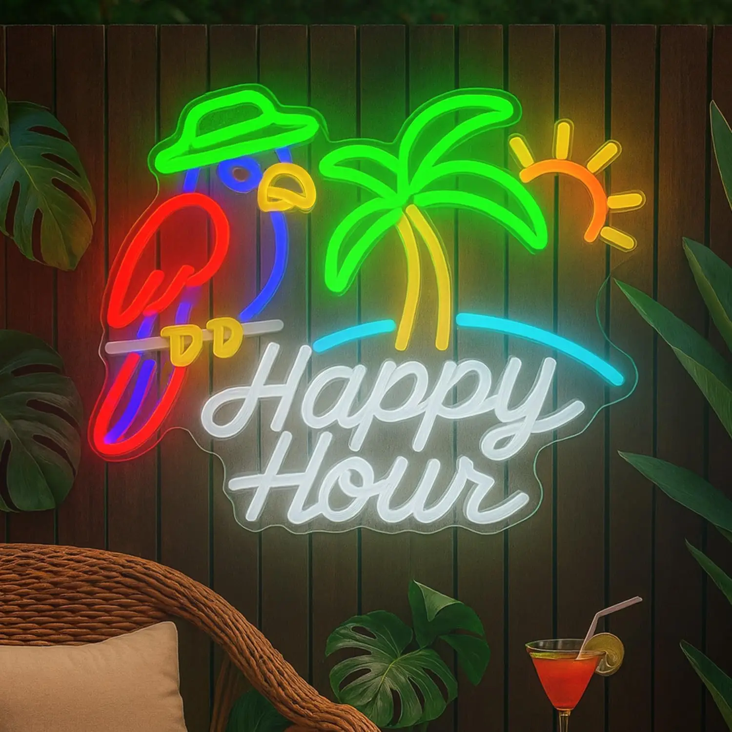 

Happy Hour неоновая вывеска USB Tropical Beach светодиодный светильник для Tiki Bar Beach Party игровая комната украшения для спальни personnalisé подарок