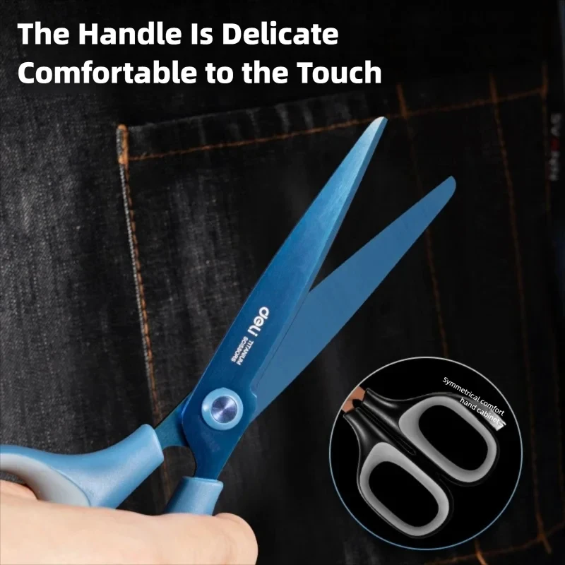 Deli 6058-T Titanium PlatedComfortable Adhesive HandleStainless Steel Office ScissorsPointed Shears Hand Sewing Knife