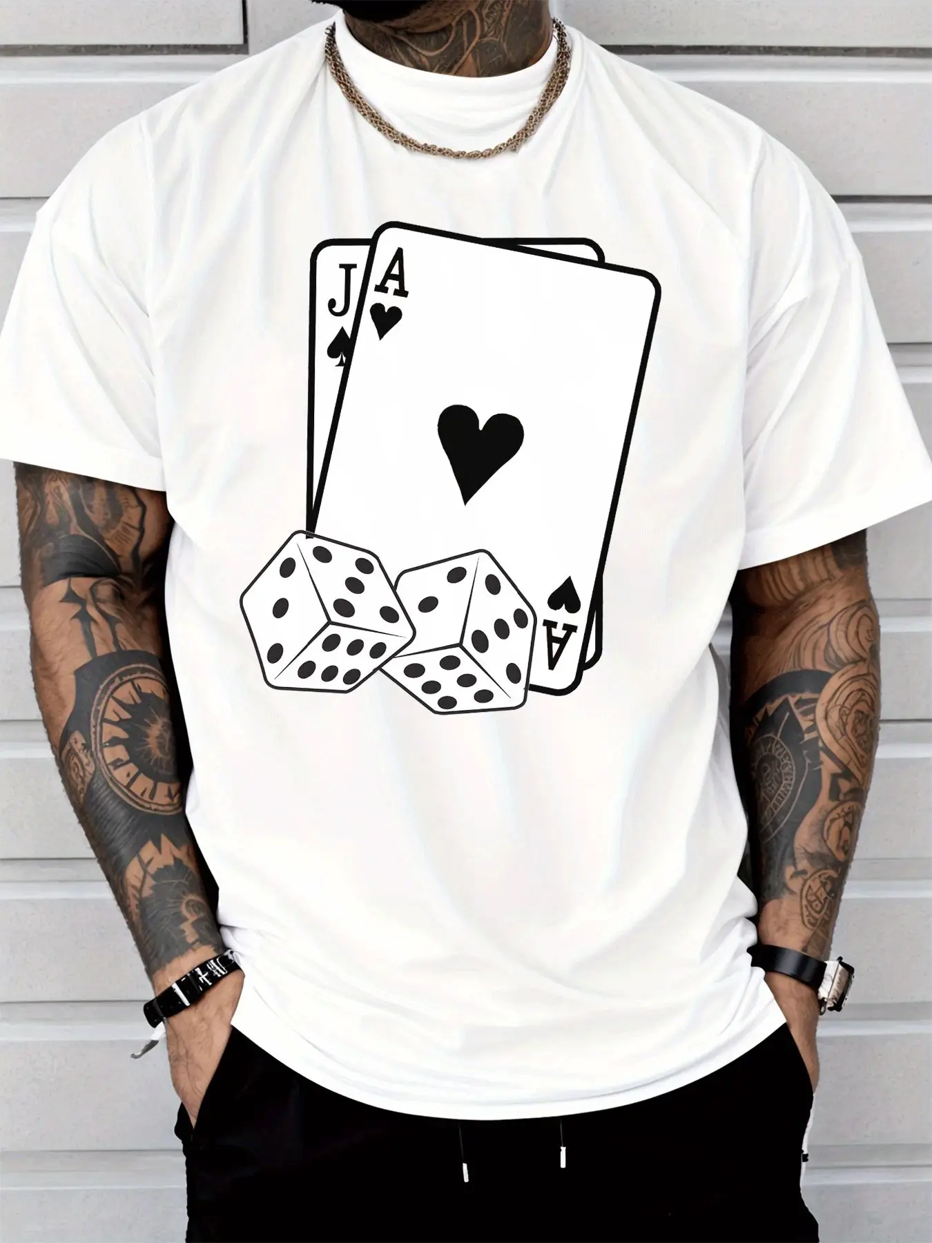 Blue Mens Summer Tee Poker Card Ace Jack Dice Print Short Sleeve Casual Top For Casino Gambler Male Soft Daily Street Wear
