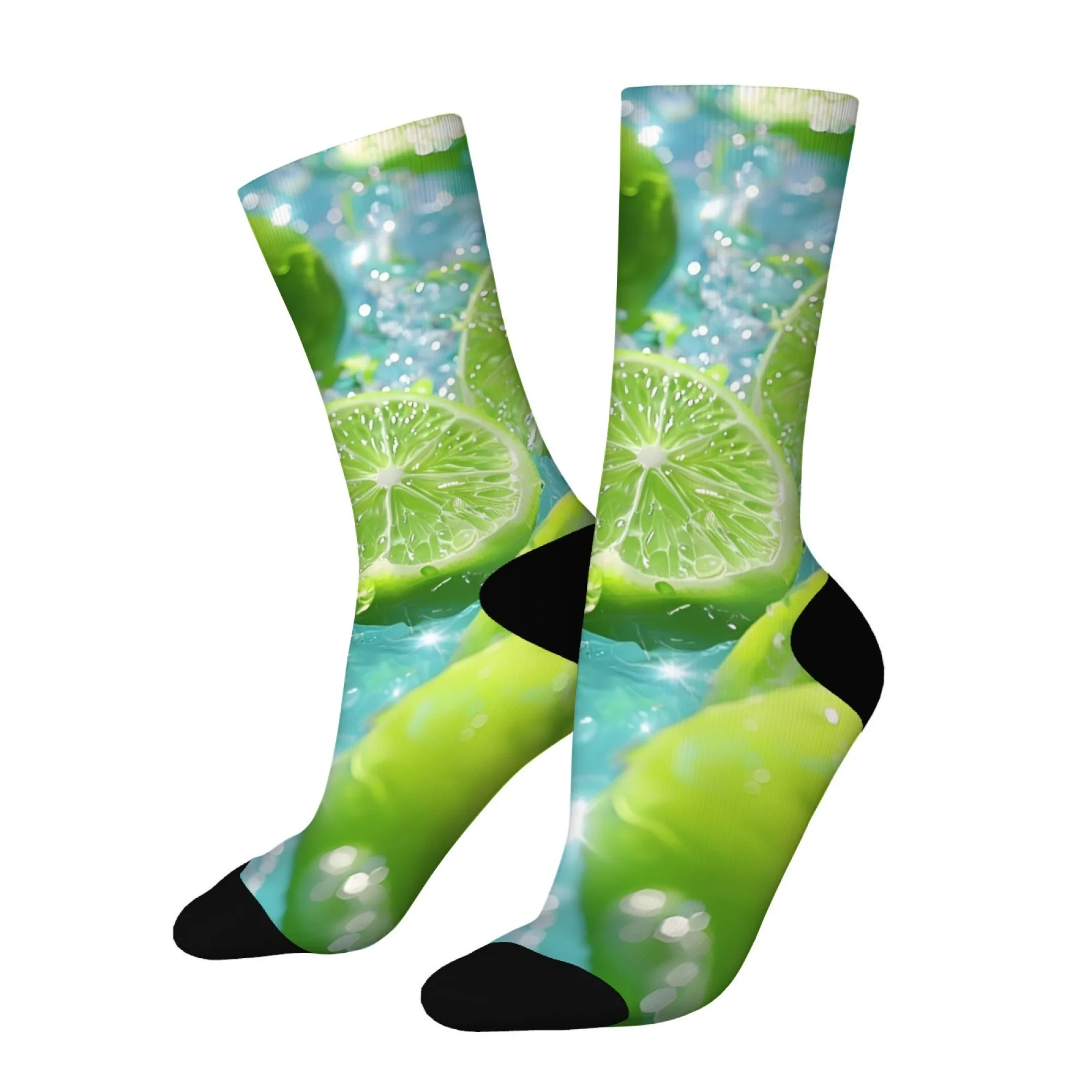 Refreshing Lemon Lime Socks Summer Fruit Soda Style Breathable Mid Calf Socks for Men and Women Unisex Socks for Beach Holiday