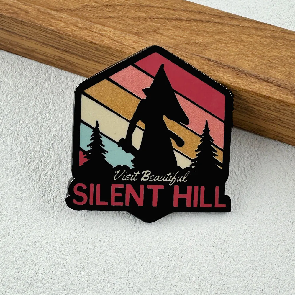Pyramid Head Visits Beautiful Silent Hill Enamel Pin Horror Game Brooch Retro Sunset Badge Backpack Accessory Fan Halloween Gift